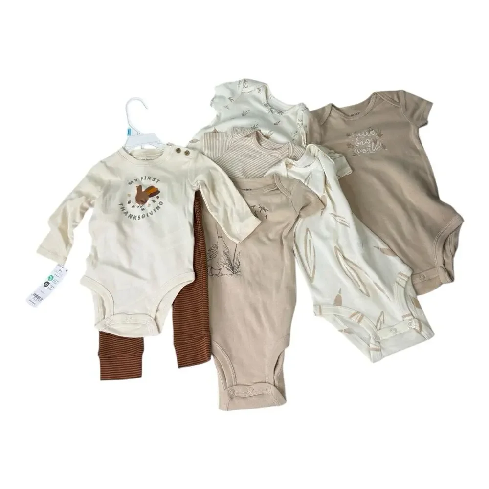 7 Pc Lot 6 Mo Carter's 1st Thanksgiving Set &‎ Baby 5-Pack Short-Sleeve Bodysuit